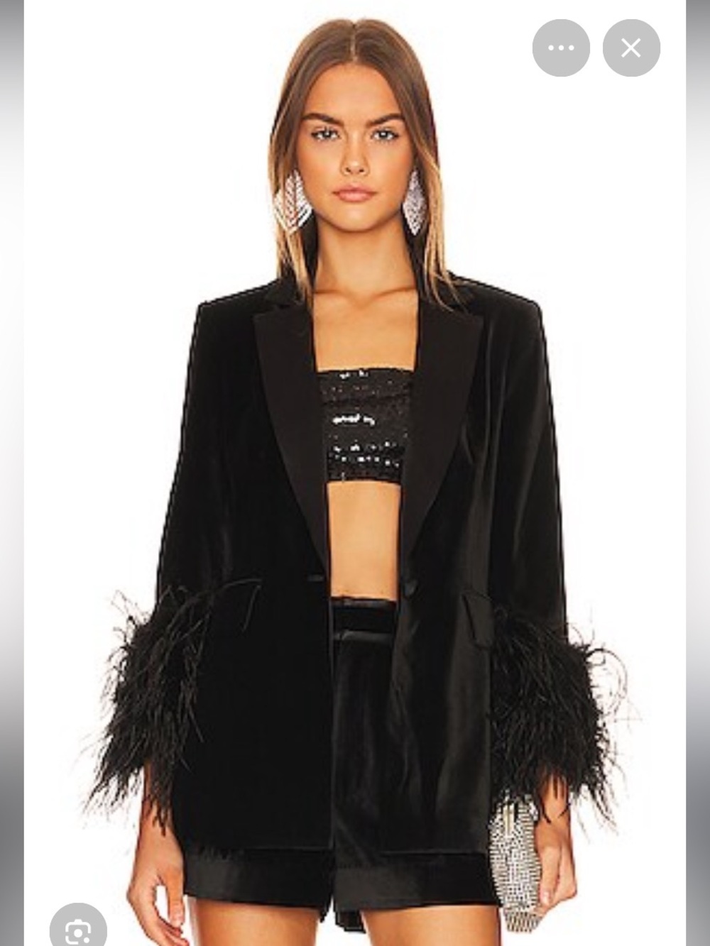 😍Alice + Olivia Black Velvet Blazer with Feather Cuffs Size 2